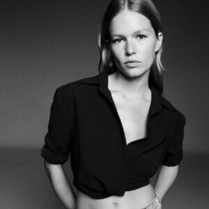 Zara Black L Pleated Cropped Top